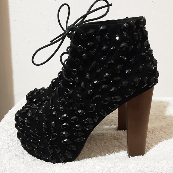 Jeffrey Campbell Shoes - Jeffrey Campbell Lita Black Havana Jewel Lace Up Boots Booties Platform Sz 6.5🔥